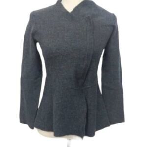 Eileen Fisher Petite Charcoal 100% Merino Wool Asymmetrical Zip Jacket P